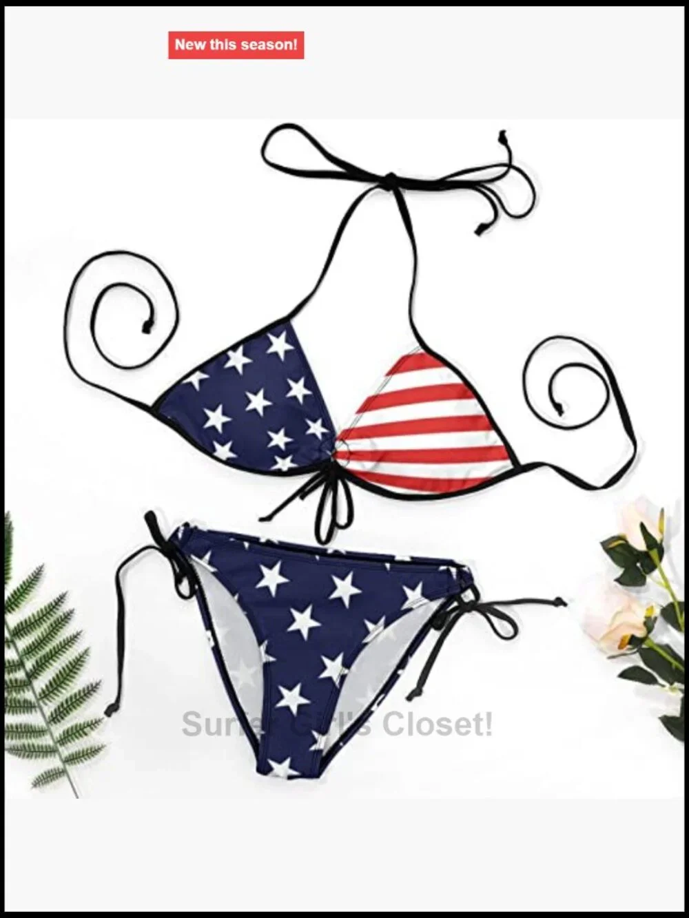Halter Triangle Bikini Set with Tie Side Bottoms, High Quality Stretchy Fabric,